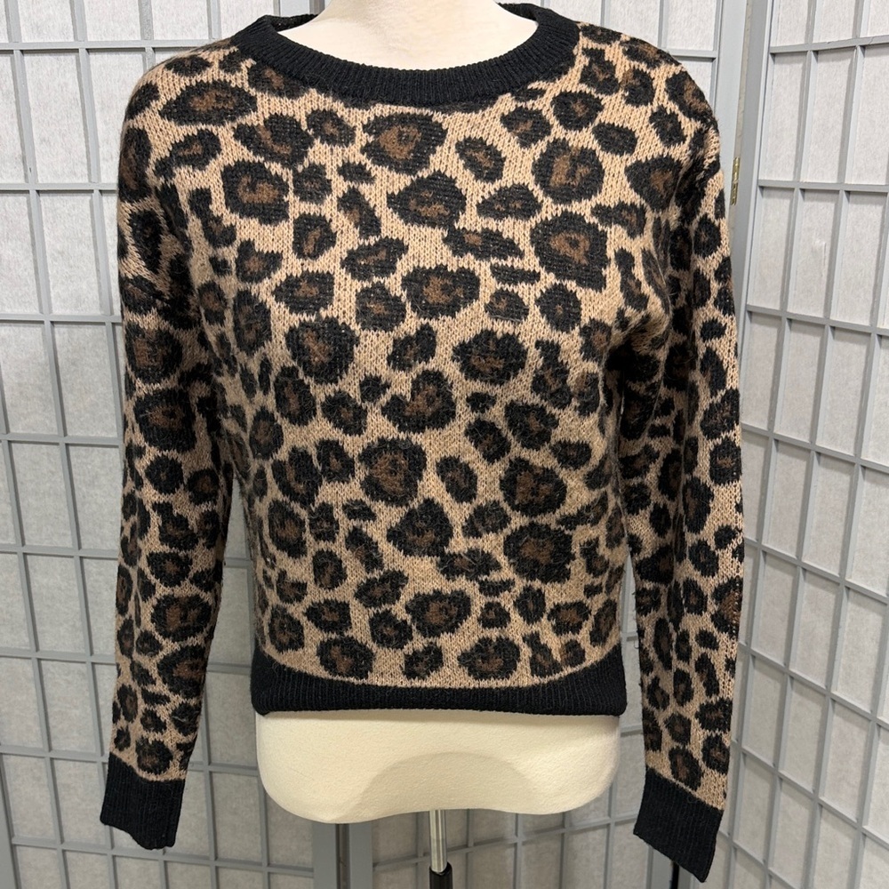 RW&CO. Animal Print Sweater - Black and Tan, Size XS